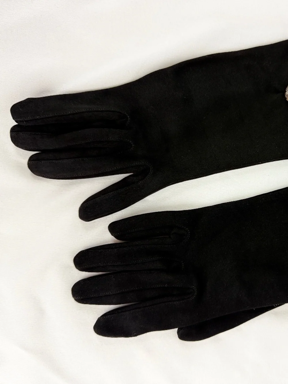 Vintage Dawnelle Black Gloves 6 Rhinestone Beaded J or Cane Cotton Double Weave